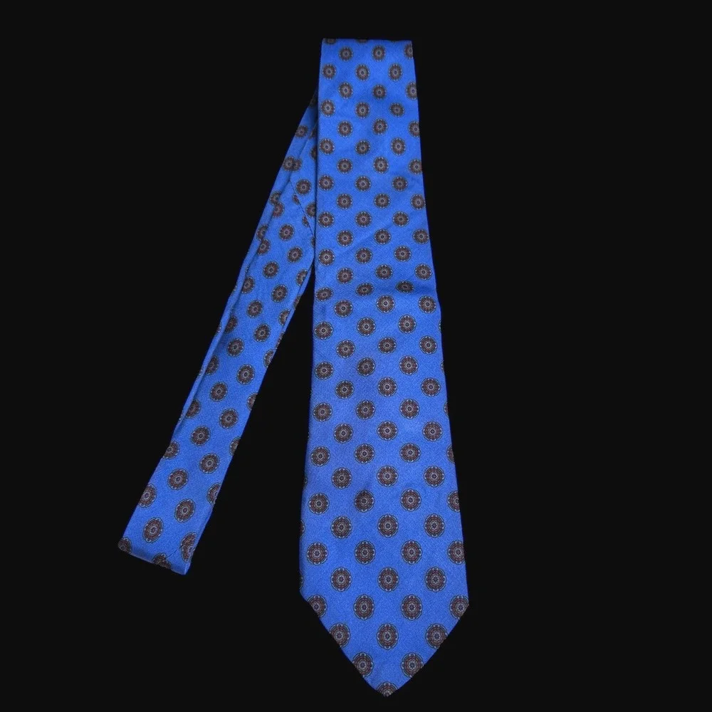 Brooks‎ Brothers Makers Silk Tie Blue Medallion Geometric Mens Necktie USA Made